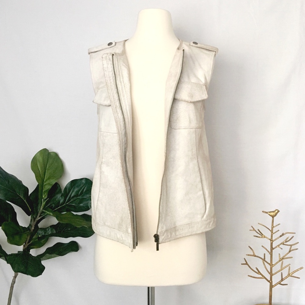 TROUVÉ Moto Vest Beige 100% Leather XS